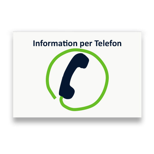Symbol: INFORMATION PER TELEFON bzw. INFORMATION BY PHONE