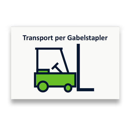 Symbol: TRANSPORT PER GABELSTAPLER bzw. TRANSPORT BY FORKLIFT
